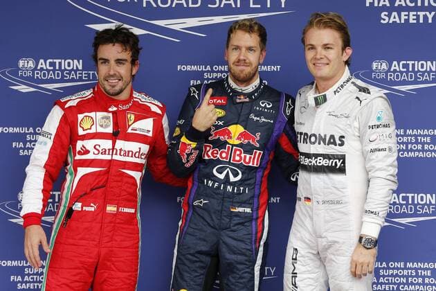 Motorsports: FIA Formula One World Championship 2013, Grand Prix of Brazil, 3 Fernando Alonso (ESP, Scuderia Ferrari), 1 Sebastian Vettel (GER, Infiniti Red Bull Racing), 9 Nico Rosberg (GER, Mercedes AMG Petronas F1 Team), xHOCHxZWEIx