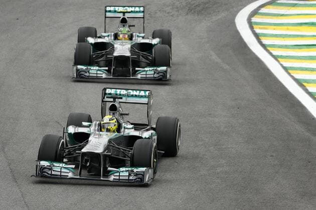 Motorsports: FIA Formula One World Championship 2013, Grand Prix of Brazil, 9 Nico Rosberg (GER, Mercedes AMG Petronas F1 Team), 10 Lewis Hamilton (GBR, Mercedes AMG Petronas F1 Team), xHOCHxZWEIx