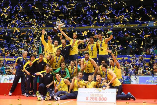 Brazil National team group (1 Bruno Mossa Rezende, 4 Wallace De Souza, 5 Sidnei Dos Santos Jr. Sidao, 8 Ricardo Lucarelli Santos De Souza, 9 Evandro M. Guerra, 11 Thiago Soares Alves, 12 Luiz Felipe Marques, 13 Mauricio Souza, 16 Lucas Saatkamp, 18 Mauricio Borges Almeida Silva, 19 Mario Da Silva Pedreira Junior, 20 Raphael Vieira De Oliveira) , NOVEMBER 24, 2013 - Volleyball : FIVB World Grand Champions Cup men s Victory Ceremony at Tokyo Metropolitan Gymnasium, Tokyo, . Noxthirdxpartyxsales ( 20157582)