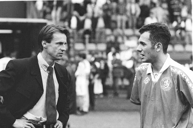Fußball, Trainerhistorie, Wuppertaler SV Oberliga Nordrhein Saison 2000 2001, 30. Spieltag, Wuppertaler SV - Bayer Leverkusen Amateure,01.05.2001-- Frantisek Straka (links) und Andrija Dabovic ( beide Wuppertaler SV )