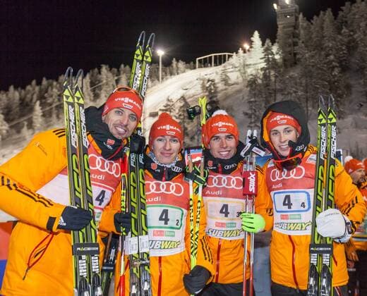 01.12.2013, Nordic Arena, Kuka, FIN, FIS Ski Nordisch Weltcup, Nordische Kombination, Langlauf, im Bild Team Deutschland Bjoern Kircheisen, Manuel Faisst, Johannes Rydzek und Eric Frenzel (GER) Team Deutschland Bjoern Kircheisen, Manuel Faisst, Johannes Rydzek und Eric Frenzel (GER) during the mens FIS Nordic Combined World Cup Cross Country of the Nordic Opening at the Nordic Arena in Kuka, Finland on 2013 12 01. Foto: EIBNER EP_FEICHT_JFK E