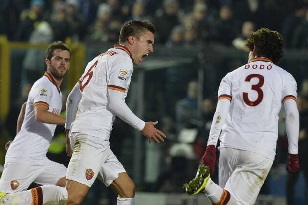 Kevin Strootman. Goal celebration Bergamo 01-12-2013 Stadio Azzurri d Italia - Football Calcio 2013 2014 Serie A - Atalanta Bergamo vs AS Roma - lucianaxognibene