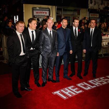 Paul Scholes, Phil Neville, Nicky Butt, Ryan Giggs, David Beckham and Gary Neville attend The World Premiere of The Class of 92 . Odeon West End, London, United Kingdom. Sunday, 1st December 2013. Picture by Chris Joseph i-Images ChrisxJosephx xi-Images  IIM-0957-0025