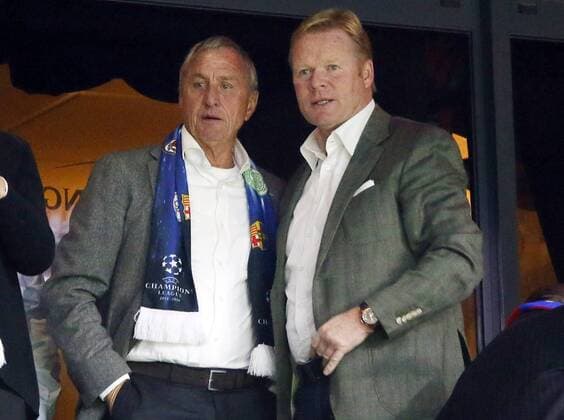 Johan Cruyff (L), Ronald Koeman (R) during the Champions League match between Ajax Amsterdam and FC Barcelona on November 26, 2013 at the Amsterdam Arena in Amsterdam, The Netherlands. Ajax v FC Barcelona UEFA Champions League 2013 2014 xVIxPimxRasxFotografiexIVx 1936349