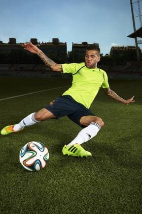 Dani Alves (BRA) präsentiert den Adidas brazuca - offizieller Spielball des FIFA World Cup in Brasilien