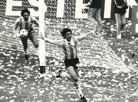 WM Finale 1978 in Buenos Aires - Torschütze Mario Kempes (Argentinien) jubelt nach seinem Tor zum 1:0