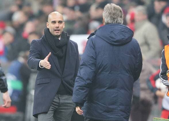 10.12.2013, xtvx, Fussball Champions League, FC Bayern München - Manchester City, v.l. nach dem Spiel, after the match Trainer Pep Guardiola (FC Bayern München) Trainer Manuel Pellegrini (Manchester City)