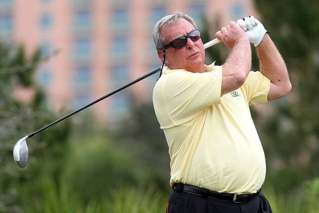 14 DEC 2013: Fuzzy Zoeller tees off during the first round of the PNC Father-Son Challenge at The Ritz-Carlton Golf Club in Orlando, Florida. GOLF: DEC 14 PNC Father-Son Challenge - 1st Round Icon357131214292 EDITORIAL USE ONLY
