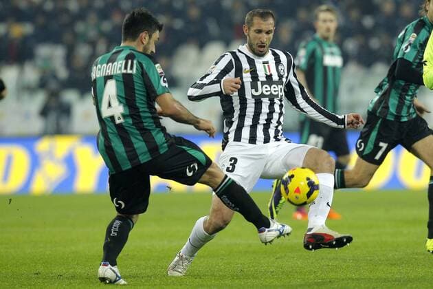 Giorgio Chiellini Juventus, Francesco Magnanelli Sassuolo, Torino 15-12-2013, Juventus Stadium, Football Calcio 2013 2014 Serie A, Juventus Turin vs Sassuolo Calcio: MarcoxBertorello