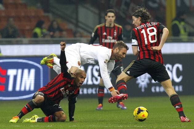 Nigel De Jong, Riccardo Montolivo Milan, Daniele De Rossi Roma, Milano 16-12-2013, Stadio Giuseppe Meazza, Football Calcio 2013 2014 Serie A, AC Milan - AS Roma, MarcoxBertorello