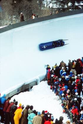 Bobsleigh - 1976 Innsbruck Winter Olympics - Men s Four The East Germany (DDR) One team - Meinhard Nehmer, Jochen Babock, Bernhard Germeshausen, Bernhard Lehmann - who won the gold medal at the Artficial Bob and Luge Track, Igls, Austria. Nehmer and Germeshausen also won gold medals in the Two-Man competition. 14 02 1976 