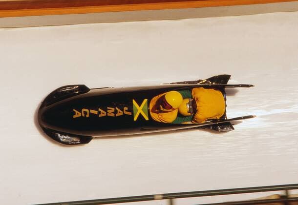 Bobsleigh - 1988 Calgary Winter Olympics - Man s Two Jamaica s Dudley Stokes and Michael White, who finished in 30th place at the Canada Olympic Park, Calgary. It was the first year Jamaica had entered the Winter Olympics. 20 02 1988 