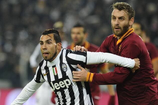 Mg Torino 05 01 2014 - campionato di calcio serie A Juventus Turin vs AS Rom: Carlos Tevez-Daniele De Rossi 