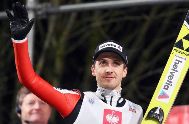 SKI NORDISCH - FIS WC Bischofshofen, Vierschanzentournee BISCHOFSHOFEN,AUSTRIA,06.JAN.14 - SKI NORDISCH, SKISPRINGEN - FIS Weltcup der Herren, Vierschanzen-Tournee, Siegerehrung. Bild zeigt den Jubel von Simon Ammann (SUI). 