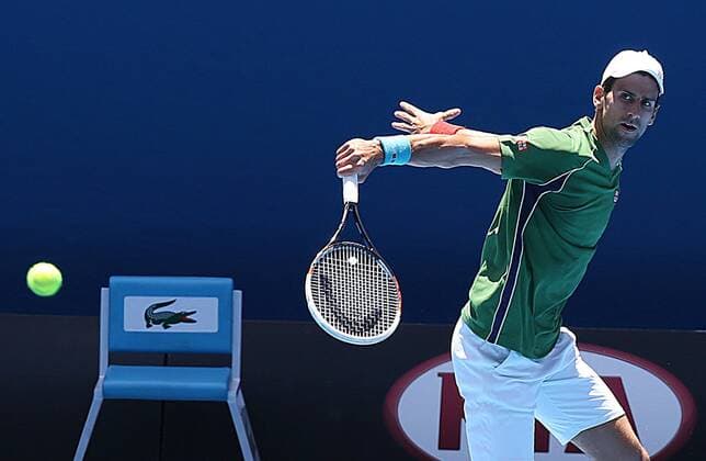 (140108) -- MELBOURNE, Jan. 8, 2014 (Xinhua) -- Novak Djokovic of Serbia attends a training session ahead of 2014 Australian Open in Melbourne, Australia, on Jan. 8, 2014. (Xinhua Xu Yanyan) (SP)AUSTRALIA-MELBOURNE-TENNIS-DJOKOVIC 