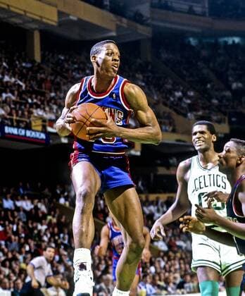 March 8, 1990 - Boston, Massachusetts, U.S - Detroit Pistons Dennis Rodman and Issiah Thomas vs Boston Celtics Robert Parish 3 1990 Dennis Rodman  - ZUMA