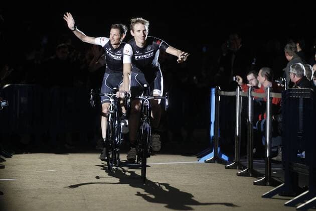 Andy Schleck (Luxemburg Team Trek Factory Racing) and Frank Schleck (Luxembourg Team Trek Factory Racing) CYCLISME : Conference de Presse - Equipe Trek - Roubaix - 10 01 2014 PHOTONEWS PANORAMIC 