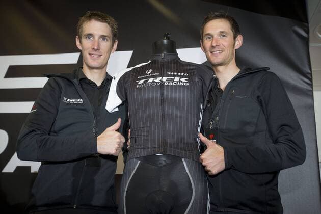 Andy Schleck (Luxemburg Team Trek Factory Racing) and Frank Schleck (Luxembourg Team Trek Factory Racing) CYCLISME : Conference de Presse - Equipe Trek - Roubaix - 10 01 2014 PHOTONEWS PANORAMIC 