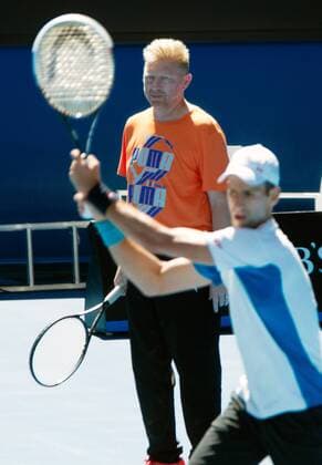TENNIS - ATP, Australian Open 2014 MELBOURNE,AUSTRALIEN,11.JAN.14 - TENNIS - ATP Tennis Herren World Tour, Grand Slam, Australian Open, Training. Bild zeigt Trainer Boris Becker und Novak Djokovic (SRB). 