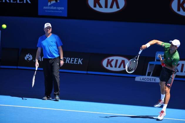 Novak Djokovic (SRB) Boris Becker (GER) TENNIS : Australian Open - Melbourne - 12 01 2014 TennisMagazine PanoramIc 