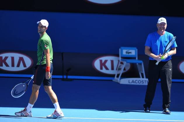 Novak Djokovic (SRB) Boris Becker (GER) TENNIS : Australian Open - Melbourne - 12 01 2014 TennisMagazine PanoramIc 