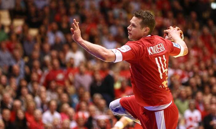HANDBALL - EHF EM 2014, DEN vs MKD HERNING,DAENEMARK,12.JAN.14 - DIVERS, HANDBALL - EHF Europameisterschaft 2014 der Herren, Länderspiel, Gruppenphase, Dänemark vs Mazedonien. Bild zeigt Michael Knudsen (DEN). 