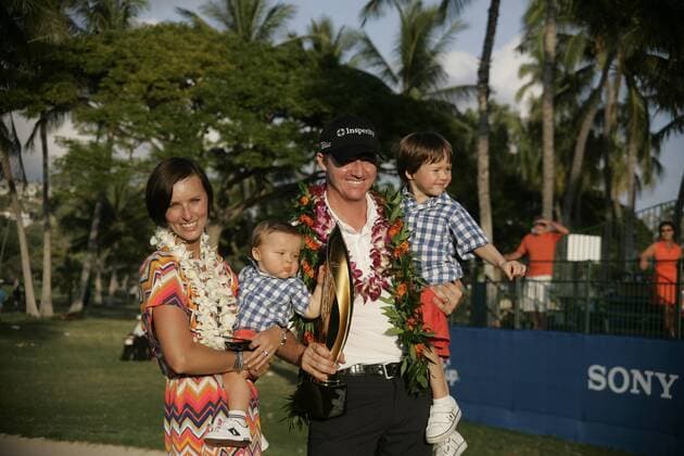 Jan. 12, 2014 - Honolulu, Hi, HI, USA - January 12, 2014: Jimmy Walker, with wife Erin and children McClain and Beckett, wins the Sony Open at the Waialae Country Club in Honolulu, HI. PGA Golf Herren Golf: Sony Open in Hawaii JAN12 - ZUMAc04
