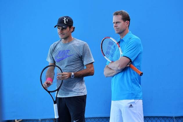 Australian Open 2014 Melbourne Roger Federer,Schweiz und Coach Stefan Edberg,Schweden