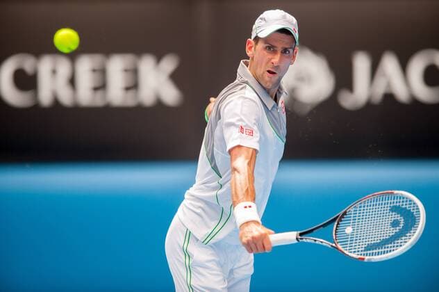 Jan. 15, 2014 - Melbourne, Victoria, Australia - Defending Australian Open Champion Novak Djokovic (SRB) in third day, second round play. Melbourn s Rod Laver Arena. 2014 Tennis - Australian Open - Day 3 - ZUMAkh1