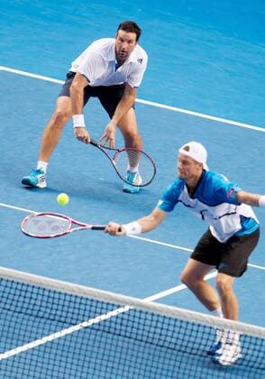TENNIS - ATP, Australian Open 2014 MELBOURNE,AUSTRALIEN,15.JAN.14 - TENNIS - ATP Tennis Herren World Tour, Grand Slam, Australian Open, Doppel. Bild zeigt Pat Rafter und Lleyton Hewitt (AUS). 