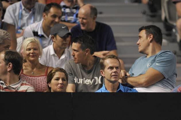 16.01.2014 Melbourne, Australia. Mirka Federer and Stefan Edberg on day four of the Australian Open from Melbourne Park. xEssixLimx  ActionPlus11488847