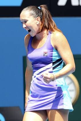 Jelena Jankovic of Serbia reacts during the women s singles third round match at 2014 Australian Open tennis tournament in Melbourne, Australia, Jan. Jan. 18, 2014. (Xinhua Jin Linpeng) (SP)AUSTRALIA-MELBOURNE-TENNIS-AUSTRALIAN OPEN 