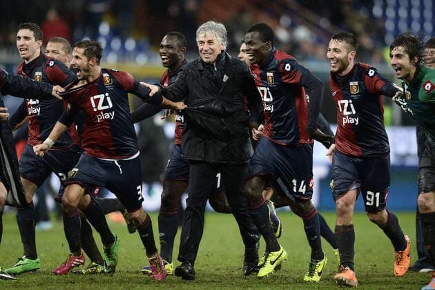 Schlussjubel Genoa Luca Antonini, Giampiero Gasperini Celebration Genova 19-01-2014, Stadio Marassi, Football Calcio 2013 2014 Serie A, Inter Mailand vs CFC Genua 1893 FC imagexsport