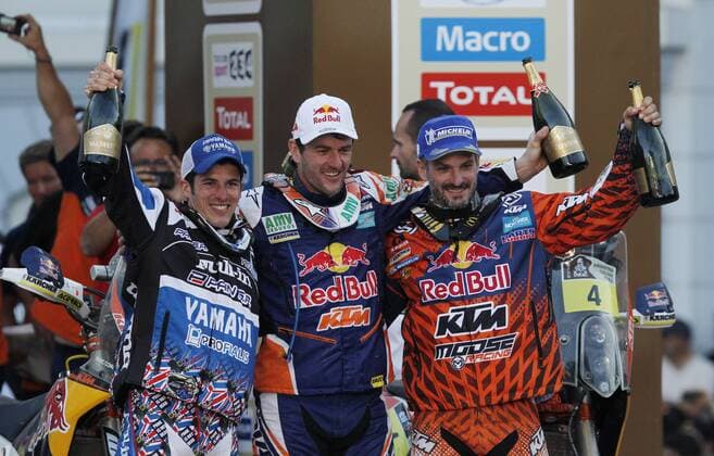 Last stage of the 2014 Rally Dakar. In this picture Marc Coma, Jordi Viladoms and Olivier Pain. xRAMONxNAVARROx 