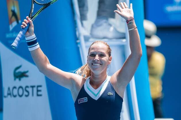 Jan. 20, 2014 - Melbourne, Australia - January 20, 2014: 20th seed Dominika CIBULKOVA (SVK) celebrates in a 4th round match on day 8 of the 2014 Australian Open grand slam tennis tournament at Melbourne Park in Melbourne, Australia. SydneyLow Cal Media Tennis 2014: Australian Open JAN 20 - ZUMAc04