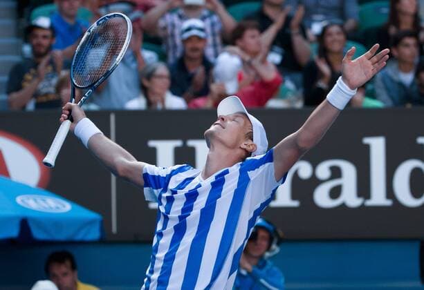 Jan. 21, 2014 - Melbourne, Australia - January 21, 2014: 7th seed Tomas BERDYCH (CZE) celebrates in a Quarterfinals match on day 9 of the 2014 Australian Open grand slam tennis tournament at Melbourne Park in Melbourne, Australia. SydneyLow Cal Media Tennis 2014: Australian Open JAN 21 - ZUMAc04