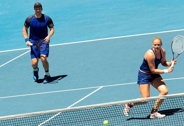 TENNIS - WTA, Australian Open 2014 MELBOURNE,AUSTRALIEN,21.JAN.14 - TENNIS - ATP Tennis Herren World Tour, WTA Tennis Damen Tour, Grand Slam, Australian Open, Mixed-Doppel. Bild zeigt Alexander Peya (AUT) und Anna-Lena Groenefeld (GER). 