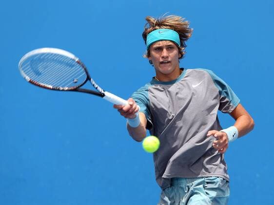Australian Open 2014, Melbourne Park,ITF Grand Slam Tennis Tournament . Junioren Wettbewerb, Alexander Zverev (GER),Aktion,Einzelbild, Halbkoerper,Querformat,