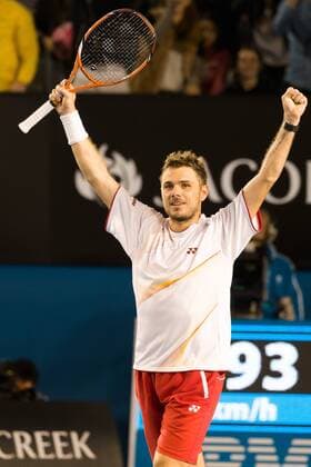 Jan. 21, 2014 - Melbourne, Victoria, Australia - January 21, 2014: Stanislas WAWRINKA (SUI) celebrates) in a Quarterfinals match on day 9 of the 2014 Australian Open grand slam tennis tournament at Melbourne Park in Melbourne, Australia. Tennis 2014: Australian Open JAN 21 - ZUMAc04