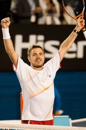 Jan. 21, 2014 - Melbourne, Victoria, Australia - January 21, 2014: Stanislas WAWRINKA (SUI) celebrates) in a Quarterfinals match on day 9 of the 2014 Australian Open grand slam tennis tournament at Melbourne Park in Melbourne, Australia. Tennis 2014: Australian Open JAN 21 - ZUMAc04