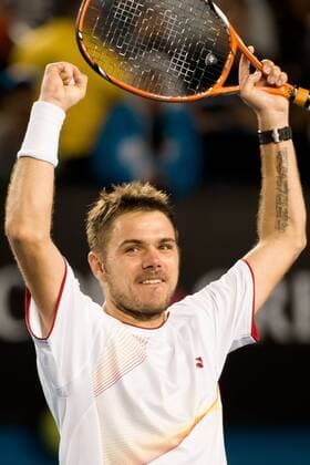 Jan. 21, 2014 - Melbourne, Victoria, Australia - January 21, 2014: Stanislas WAWRINKA (SUI) celebrates) in a Quarterfinals match on day 9 of the 2014 Australian Open grand slam tennis tournament at Melbourne Park in Melbourne, Australia. Tennis 2014: Australian Open JAN 21 - ZUMAc04