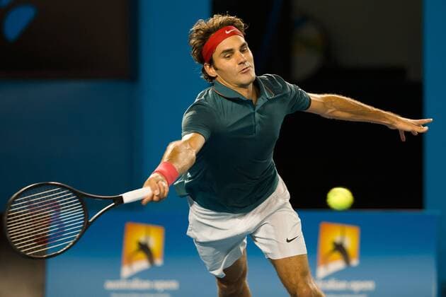 Jan. 22, 2014 - Melbourne, Victoria, Australia - January 22, 2014: 6th seed Roger FEDERER (SUI) in action against 4th seed Andy MURRAY (GBR) in a Quarterfinals match on day 10 of the 2014 Australian Open grand slam tennis tournament at Melbourne Park in Melbourne, Australia. Sydney Low Cal Media Tennis 2014: Australian Open JAN 22 - ZUMAc04