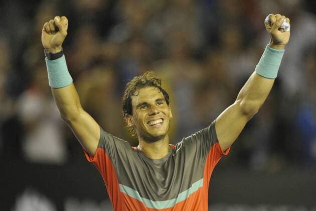24.01.2014 Melbourne, Australia. Rafael Nadal of Spain celebrates his win on day twelve of the Australian Open from Melbourne Park. xEssixLimx  ActionPlus11491456
