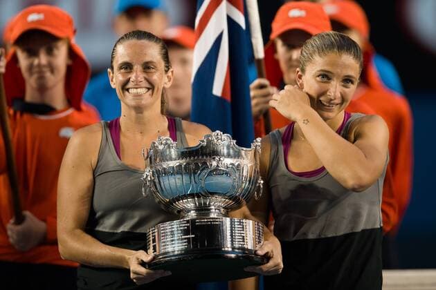 Jan. 24, 2014 - Melbourne, Victoria, Australia - January 24, 2014: Sara Errani (ITA) and Roberta Vinci (ITA) win the Women s Doubles Final on day 12 of the 2014 Australian Open grand slam tennis tournament at Melbourne Park in Melbourne, Australia. SydneyxLow Cal Media Tennis 2014: Australian Open JAN 24 - ZUMAc04