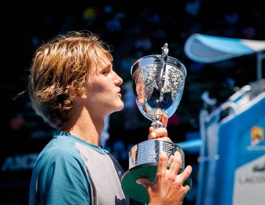 Jan. 25, 2014 - Melbourne, Victoria, Australia - Alexander Zverev of Germany in the Junior Boys Singles final of the Australian Open at Melbourne s Rod Laver Arena. Tennis 2014 - Australian Open - Day 12 - ZUMAkh1