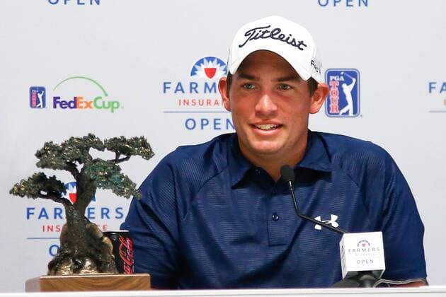 Jan. 26, 2014 - La Jolla, California, U.S - Scott Stallings speaks to the media after winning the 2014 Farmers Insurance Open golf tournament at Torrey Pines Municipal Golf Course. Farmers Insurance Open - Final Round - ZUMAw10