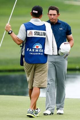Jan. 26, 2014 - La Jolla, California, U.S - Scott Stallings shakes hands with his caddie Frank Williams (L) after putting the 18th green during the final round of the Farmers Insurance Open golf tournament at Torrey Pines Municipal Golf Course. Farmers Insurance Open - Final Round - ZUMAw10