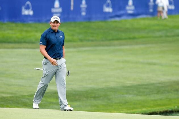 Jan. 26, 2014 - La Jolla, California, U.S - Scott Stallings smiles after he putts the 18th green during the final round of the 2014 Farmers Insurance Open golf tournament at Torrey Pines Municipal Golf Course. Farmers Insurance Open - Final Round - ZUMAw10