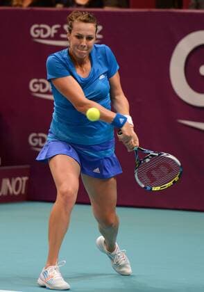 Anastasia Pavlyuchenkova (RUS) in Aktion. Open GDF Suez, 2014, Paris, Frankreich.