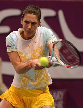Andrea Petkovic (GER) in Aktion. Open GDF Suez, 2014, Paris, Frankreich.